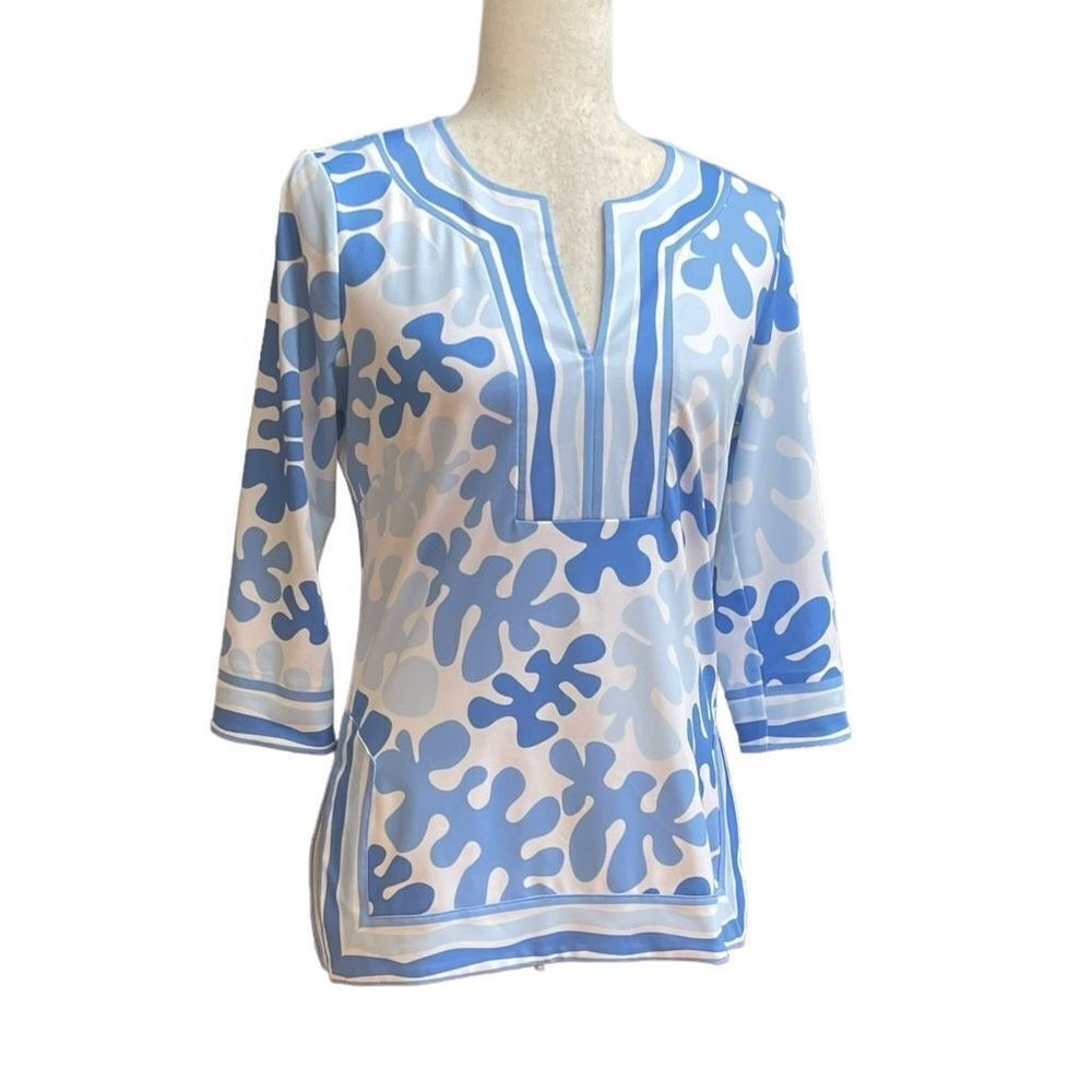 Gretchen Scott Designs Preppy Seaside Tunic shirt Blouse XXS Abstract Botanical